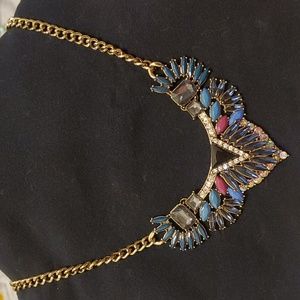 Statement Piece Jewled Neckalce Gold Blue hints of Opal